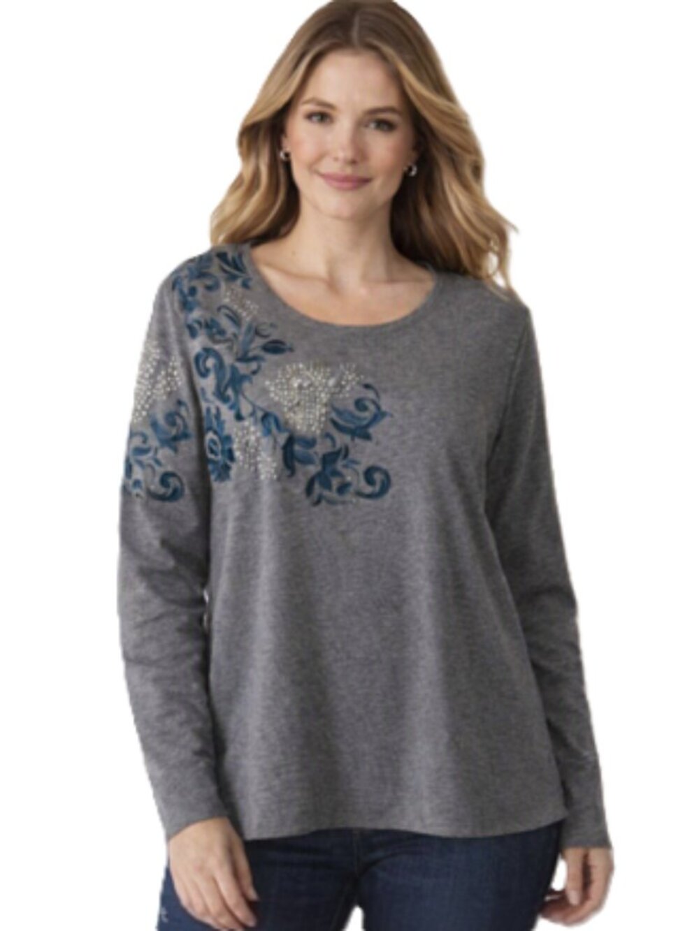 Chico's Zenergy Long Sleeve Embroidered Pullover | Chico's Size 3, (16/18), XL